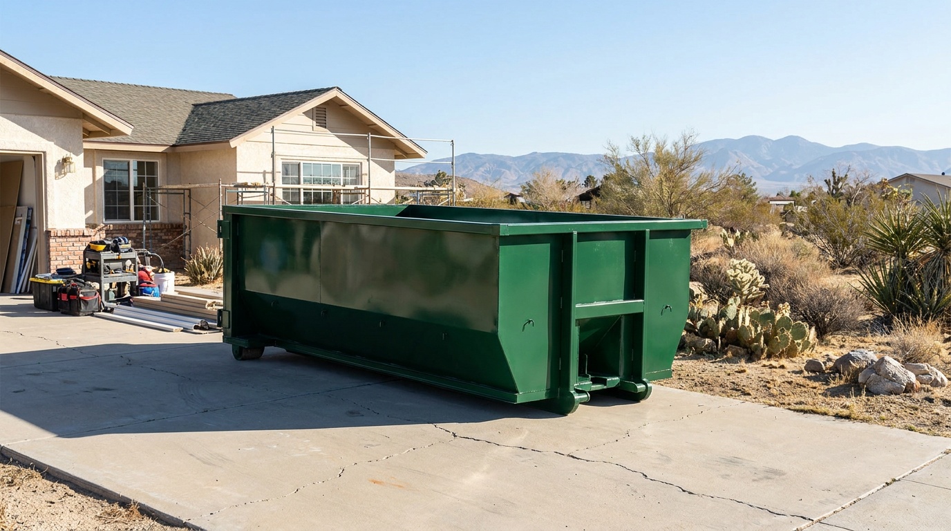 Roll-off dumpster on a driveway in Roseville