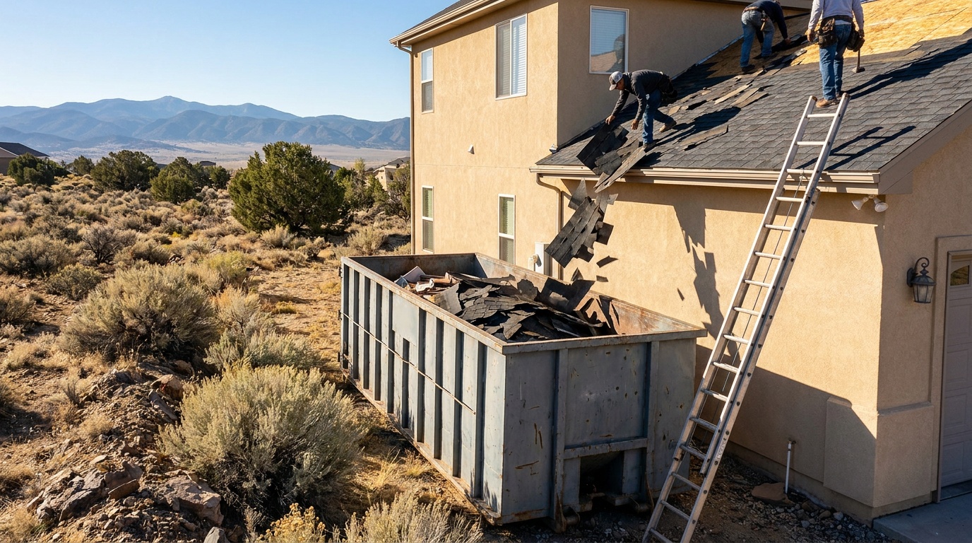 Roofing tear-off dumpster in Roseville